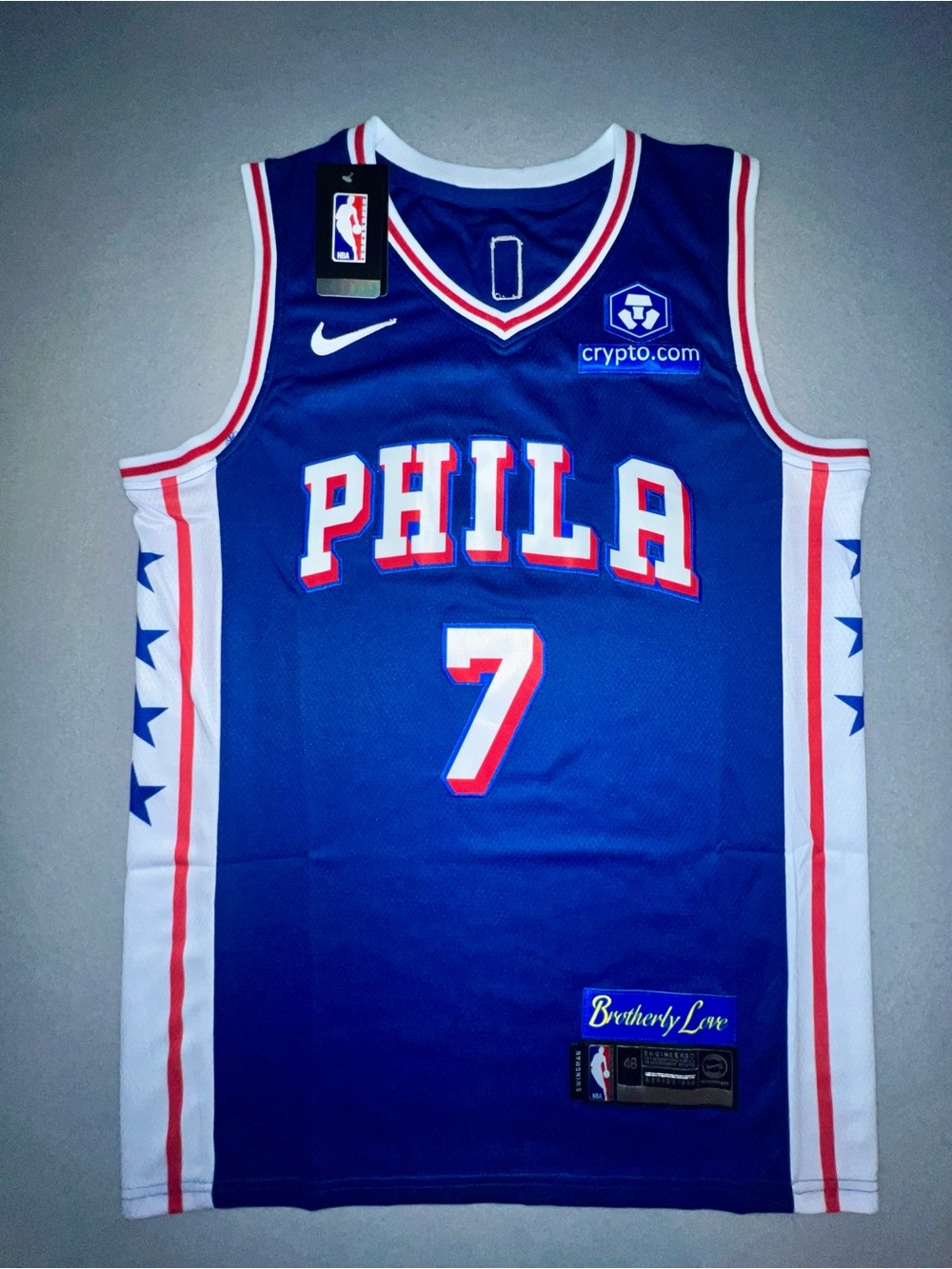 Philadelphia 76ers 2026 #7 Brown Blue Jersey Size Medium NWT